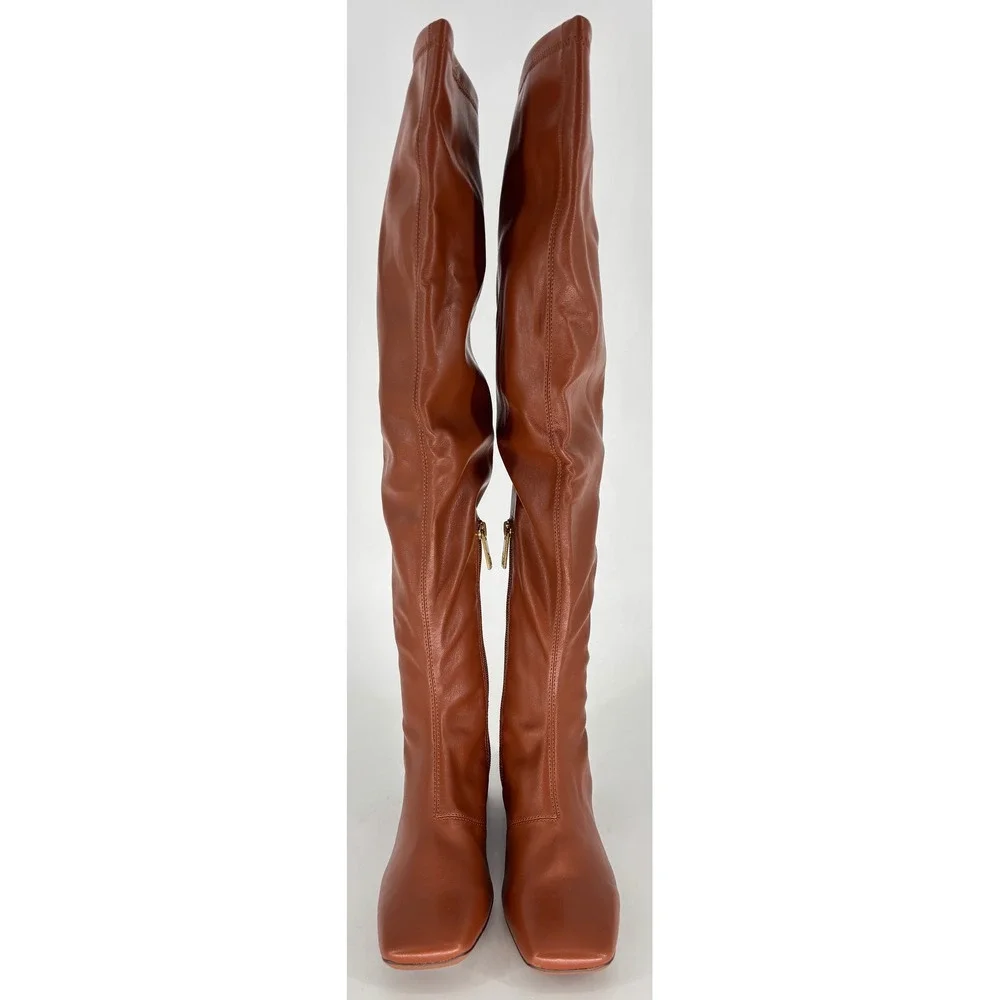 Franco Sarto Novara Over the Knee Square Toe Boots Acorn Brown Tan Women Size 6